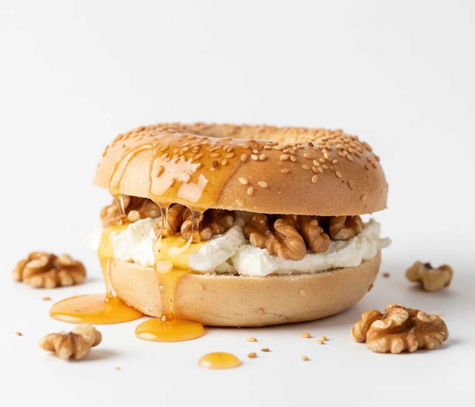 Mini Goat Cheese with Honey & Walnut in Homemade Bagel