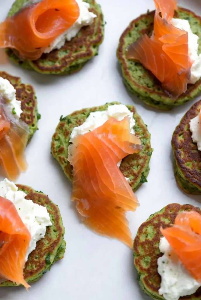 Mini Chives Pancakes with Salmon & Cream Cheese