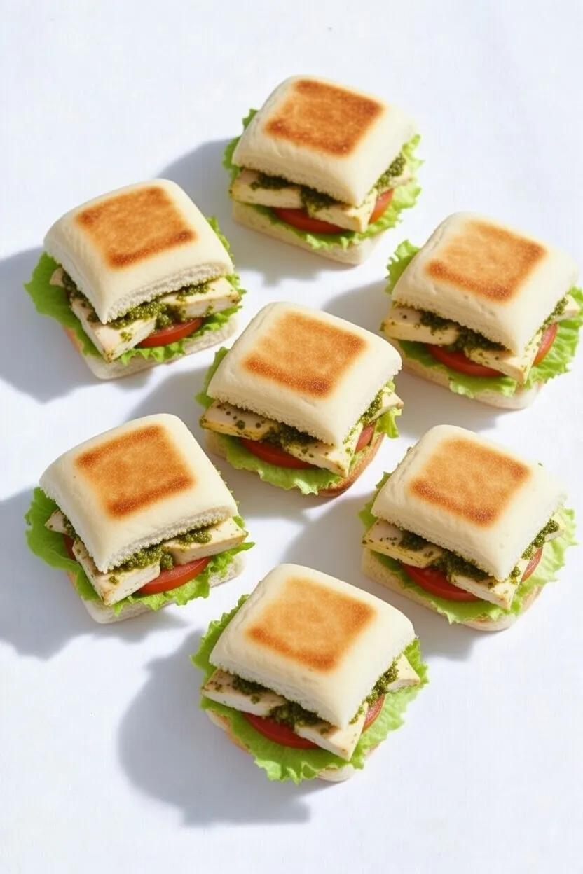 Pesto Chicken Sandwich in Square White Panini