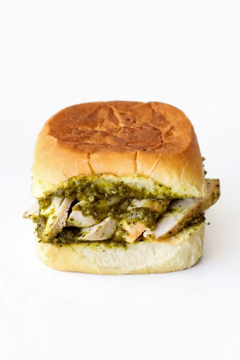 Pesto Chicken Sandwich in Square White Panini